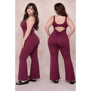Dokotoo Burgundy Jumpsuit XL NWT Cutout Wide Leg Stretch
